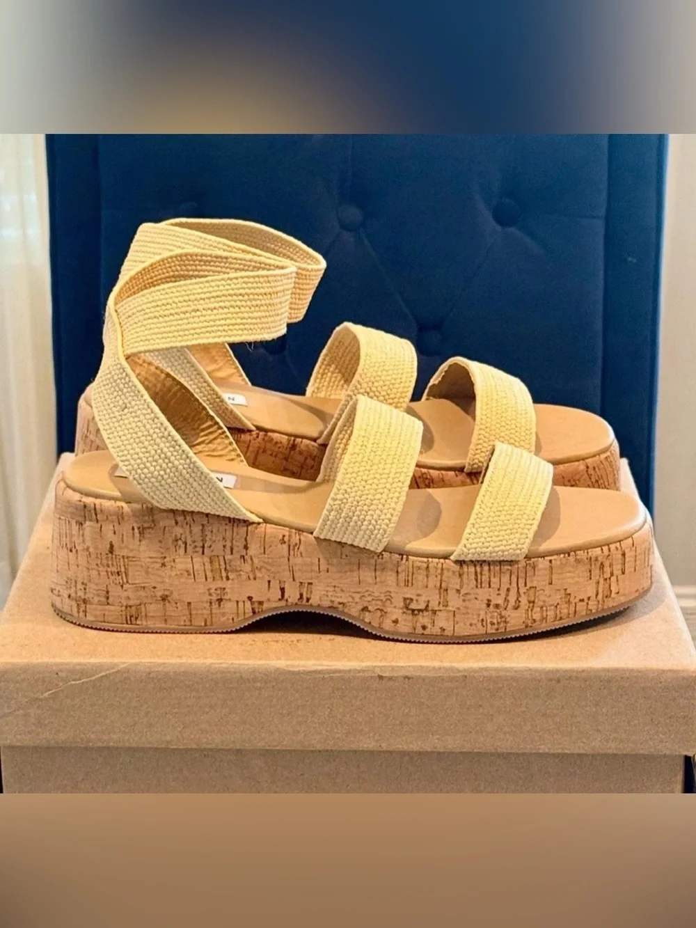 Steve Madden SASHES RAFFIA Cork Platform Sandal Sz. 9 | NWB
